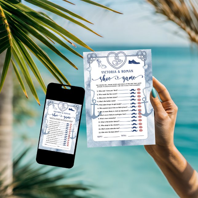 Convite Jogo de Sapatos de Noiva Tema Náutico Chá de Panel (wedding games couples shower bride and groom elegant instant digital download monogram names shoes )