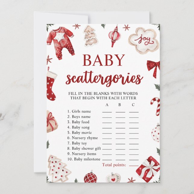 Convite Jogo de Scattegories para Chá de Bebê de Natal de  (Frente)