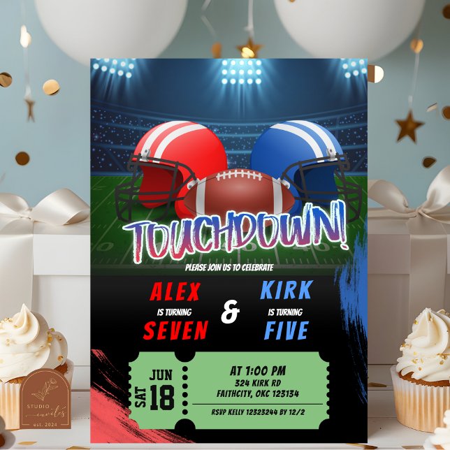 Convite Jogo de Touchdown de Futebol Aniversário Conjunto (Criador carregado)