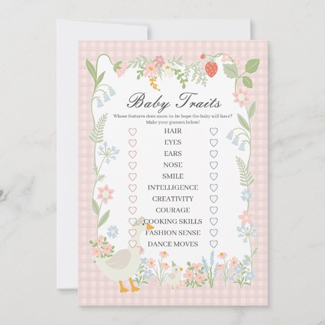 Convite Jogo de Traços de Bebê Gingham Floral Gingham, Bob (Frente)