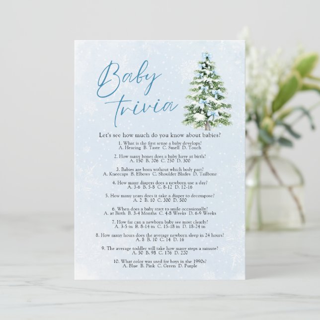 Convite Jogo de Trivia de Bebê para Chás de Bebê de Natal  (Em pé/Frente)