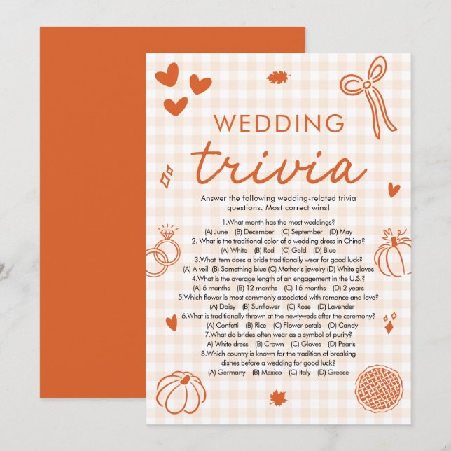 Convite Jogo de Trivia de Casamento de Outono Laranja para (Frente/Verso)