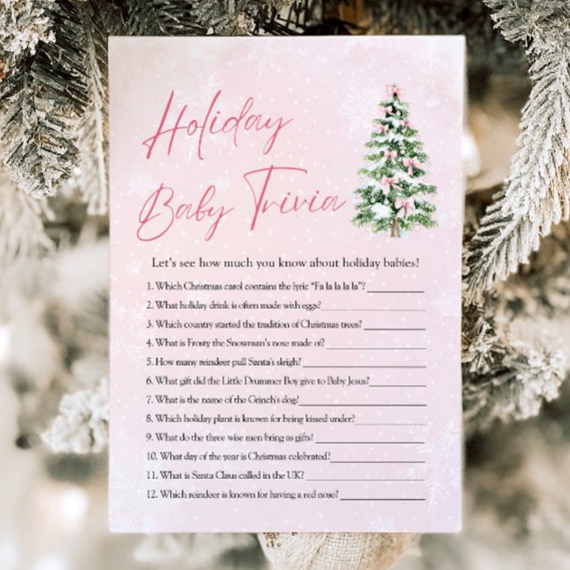 Convite Jogo de Trivia de Natal para Chás de Bebê Festa de (Pink Bow Christmas Baby Shower Holiday Baby Trivia Game)