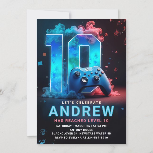 Convite Jogo de Vídeo 10ª Festa de aniversário (Frente)