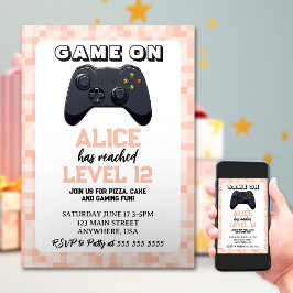 Convite Jogo de Vídeo Nível Superior Garota Jogadora Anive