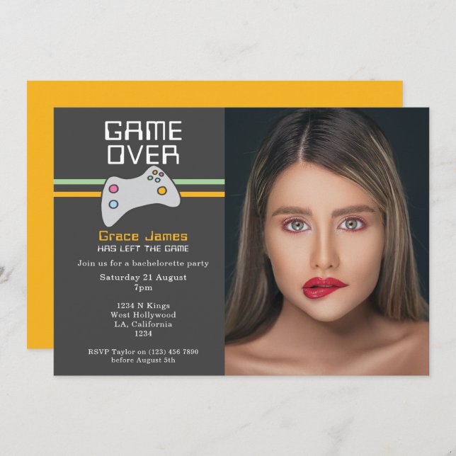 Convite Jogo de Vídeo por Festa de solteira (Frente/Verso)