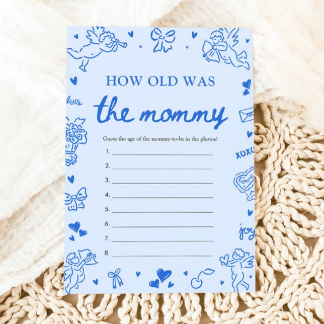 Convite Jogo Desenhado à Mão Azul Quantos Anos Tinha a Mam (Blue Hand Drawn How Old Was The Mommy Game)