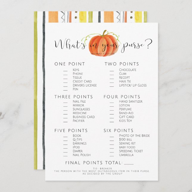 Convite Jogo do Chá de fraldas - Abóbora, Queda (Frente/Verso)