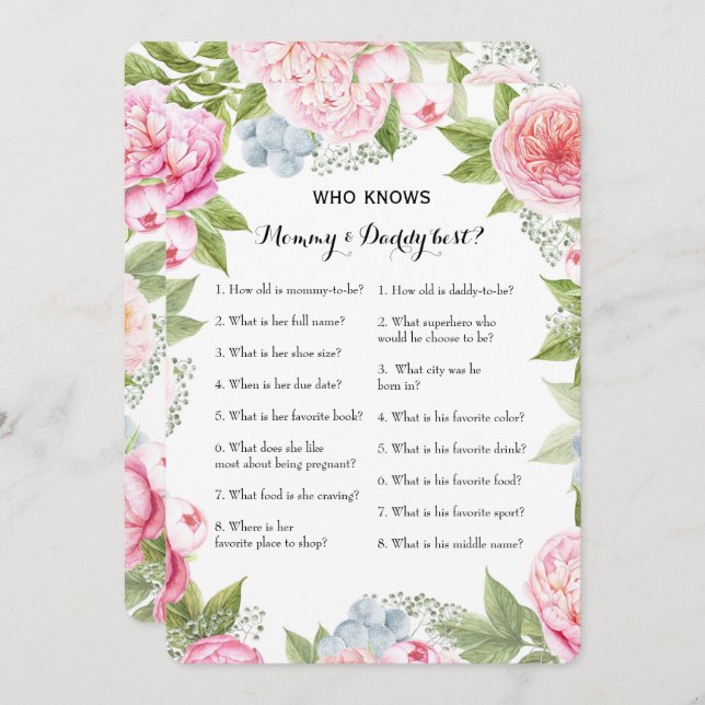 Convite Jogo do Chá de fraldas do lado duplo 2 - Conselhos (Frente/Verso)