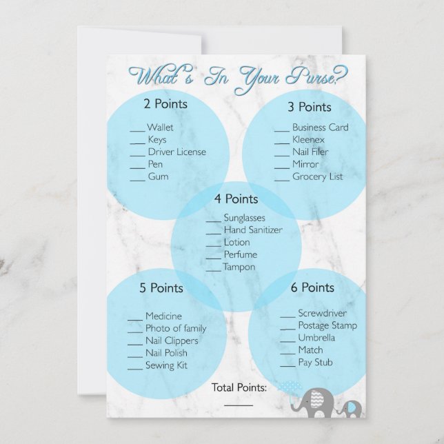 Convite Jogo do chá de fraldas "O que tem na sua bolsa?" (Frente)