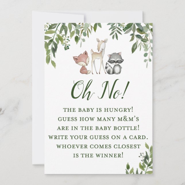 Convite Jogo do Chá de fraldas Woodland - Adivinhando Quan (Frente)