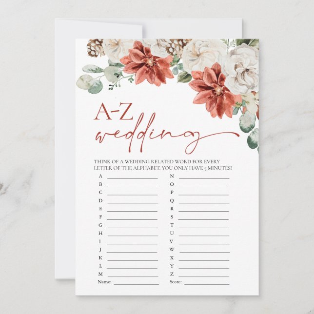 Convite Jogo do Chá de panela A-Z do Casamento no inverno  (Frente)