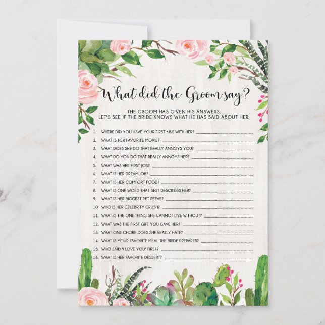 Convite Jogo do Chá de panela Fiesta O Que O Groom Disse (Frente)