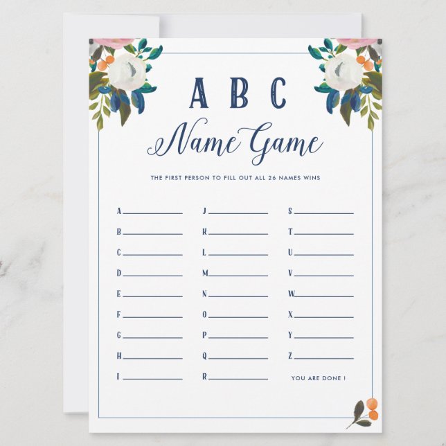 Convite Jogo do Chá do Nome do Bebê ABC (Frente)