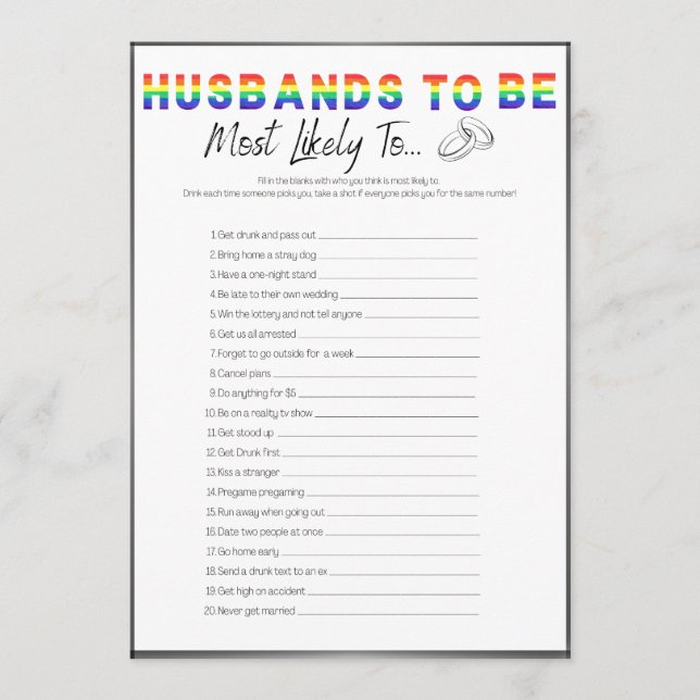 Convite Jogo do gay Bachelor Party, mais propenso a (Frente)