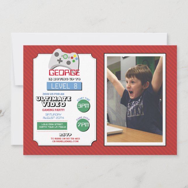 Convite Jogo do Partido dos Jogos de Vídeo Fotos Vermelhas (Frente)