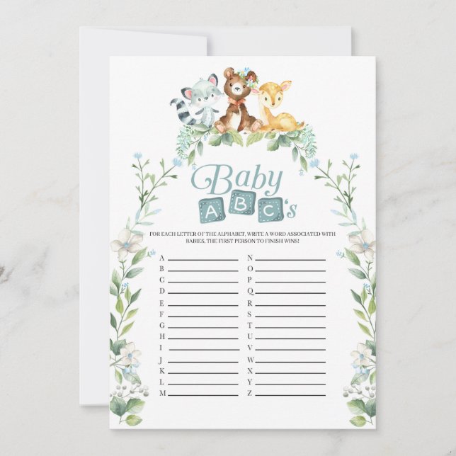 Convite Jogo do Woodland Chá de fraldas Baby ABC (Frente)