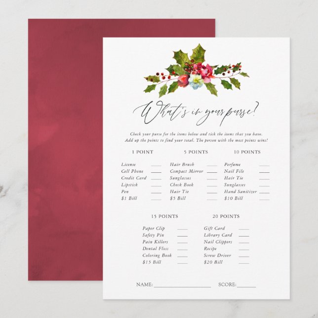 Convite Jogo Floral Holly Natal para Chá de Noiva (Frente/Verso)