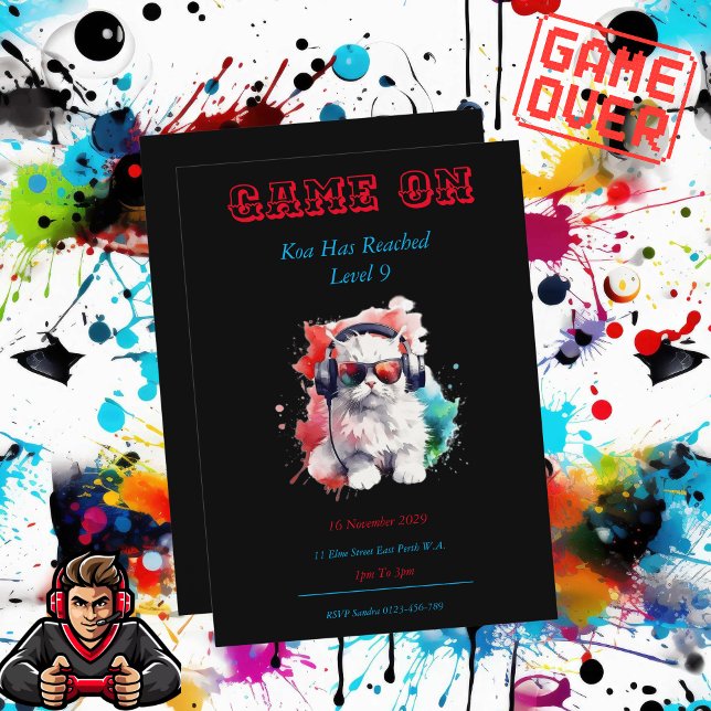 Convite Jogo No Próximo Nível De Aniversário, Jogos (Game On Folded Invitation)