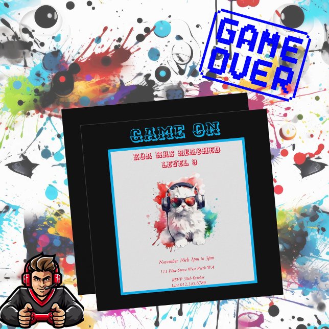 Convite Jogo No Próximo Nível De Aniversário, Praça De Jog (Game On Square Birthday Invitation)