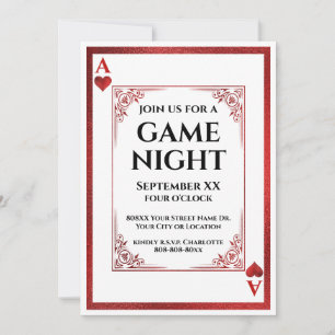 Convite Jogo Noturno Carta de Baralho Ás de Copas