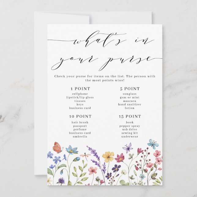 Convite Jogo O que está na sua Bolsa de Primavera Floral (Frente)