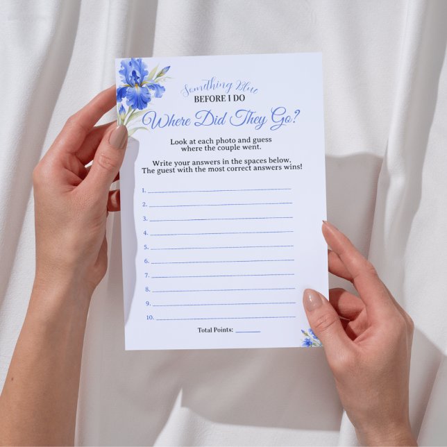 Convite Jogo para Chá de Noiva Blue Iris Onde Eles Foram (Blue Iris Where Did They Go Bridal Shower Game Invitation
)