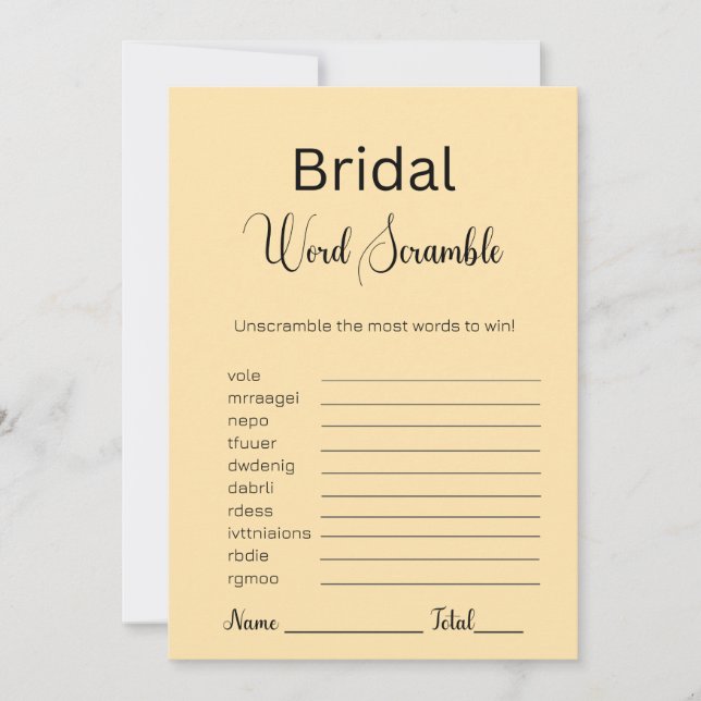 Convite Jogo Peach Bridal Word Scramble (Frente)