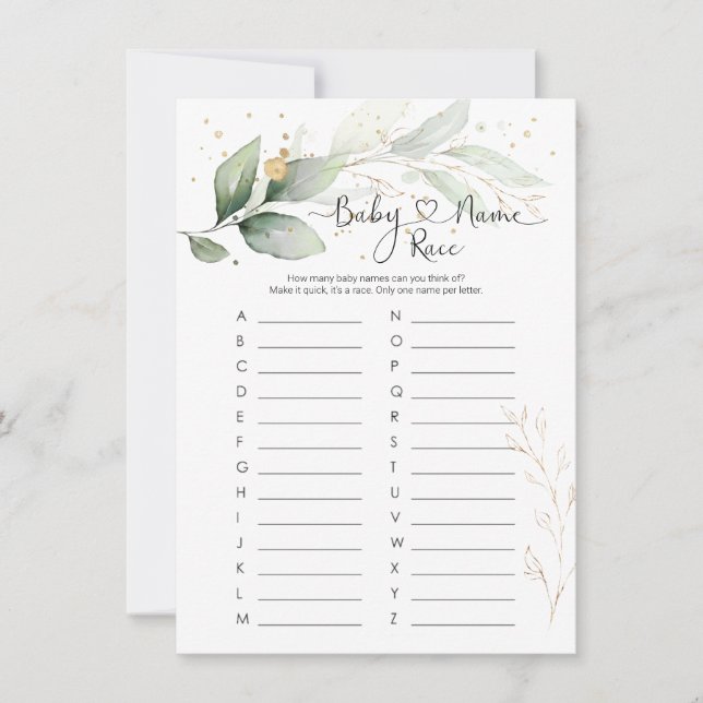 Convite Jogo Race de Nome do Bebê, Jogo de Chá de fraldas  (Frente)