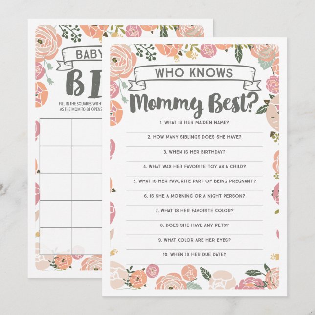 Convite Jogo Rosa de Chá de fraldas Duplo Lado (Frente/Verso)