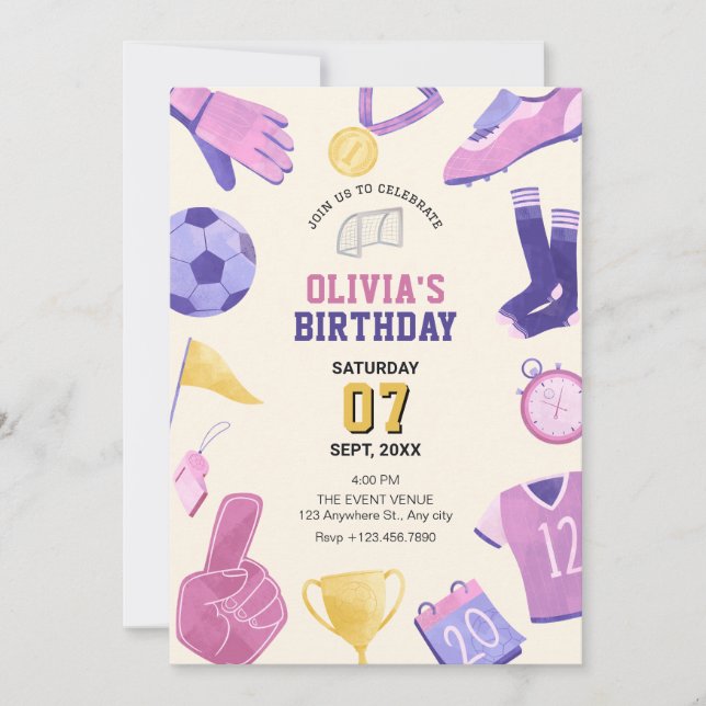 Convite Jogo roxo rosa futebol (Frente)