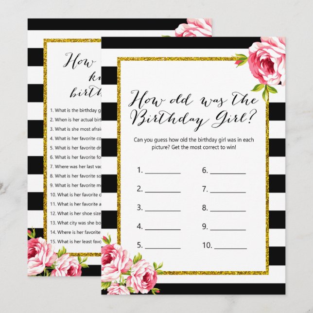 Convite Jogos de Aniversário x2 - Quantos anos | quem a co (Frente/Verso)