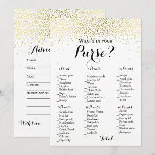 Convite Jogos de Chá de Bebê e Noiva com Confete Dourado d