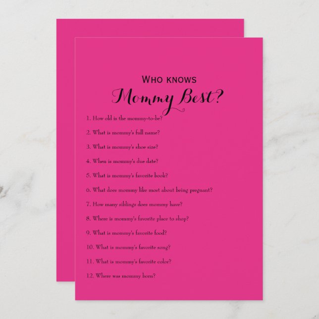 Convite Jogos de Chá de fraldas Rosa Quente Duplo (Frente/Verso)