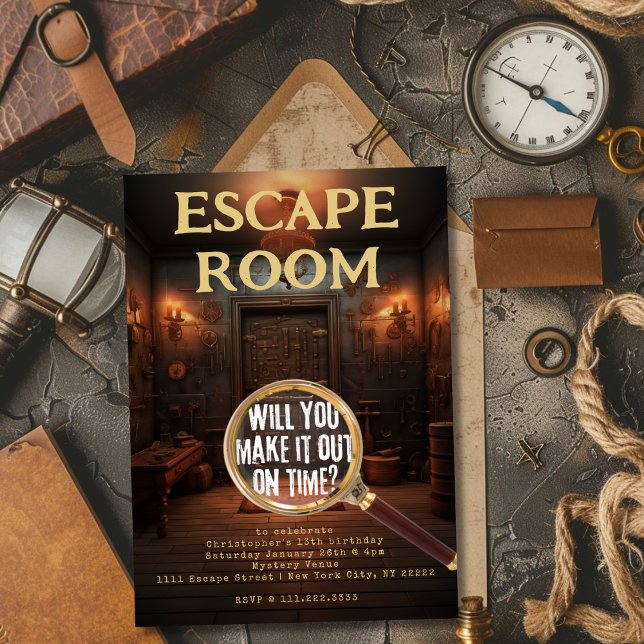 Convite Jogos de Escape Room Festa de Aniversário (Escape Room Games Birthday Party Invitation)