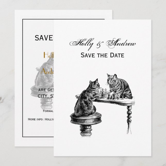 Convite Jogos de Tabuleiro: Dois Gatos jogando uma Partida (Frente/Verso)