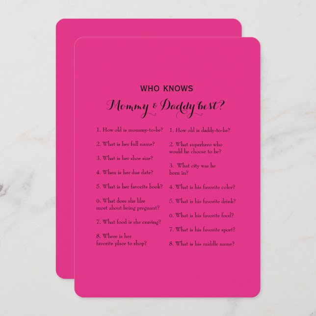 Convite Jogos do Chá de fraldas duplo - Conselhos | Quem s (Frente/Verso)