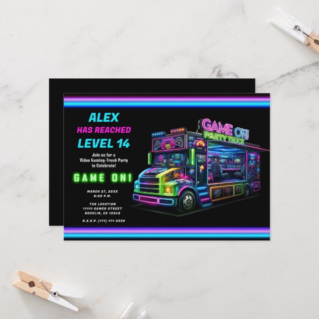 Convite Jogue! Festa de aniversário de jogos de caminhão (Frente/Verso In Situ)