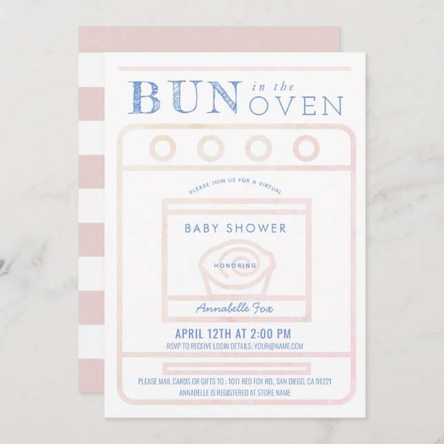 Convite Jogue no Chá de fraldas Virtual Rosa Forte (Frente/Verso)