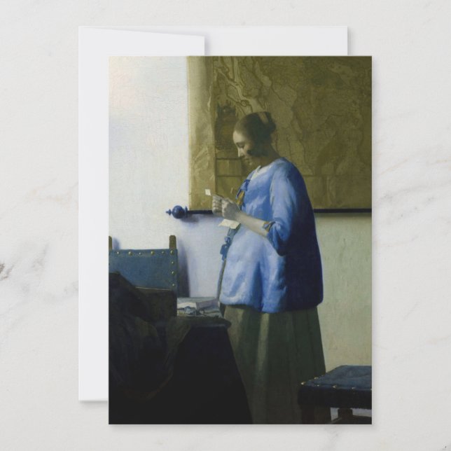 Convite Johannes Vermeer - Mulher a azul lendo uma letra (Frente)
