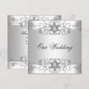Convite Joia de Diamante Branco Prata de Casamento Elegant