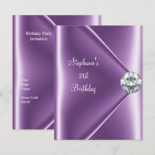 Convite Jóia de Diamante Roxo Mauve de Aniversário de 21 A