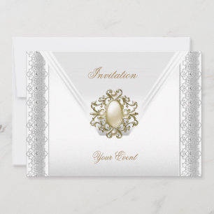 Convite Joia de Pérola Branca de Seda Elegante para Todas