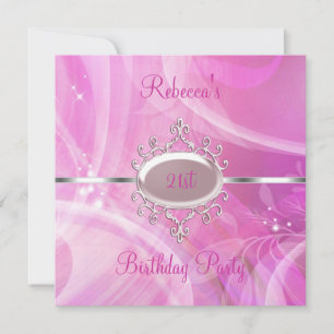 Convite Joia de Prata Abstrata Rosa Aniversário de 21 anos