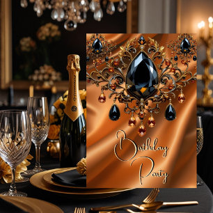 Convite Jóia de Seda Dourada Caramelo Preta para Festa de 