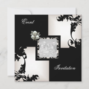 Convite Joia Floral Preta e Branca Pérola Elegante