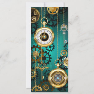 Convite Joia Steampunk Relógio em um Fundo Verde