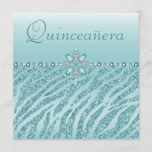 Convite Joias Impressas de Quinceanera Teal & Zebra Glitte