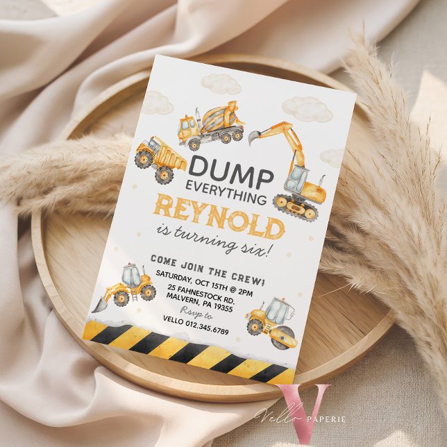 Convite Join the Crew Dump Trucks Construction Birthday (Criador carregado)