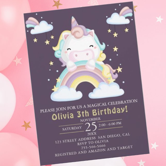 Convite Join the magical celebration, Cute Unicorn Girl (Criador carregado)